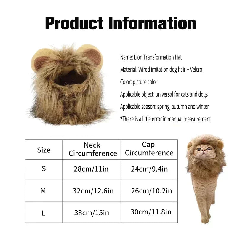 Lion Mane Pet Costume Hat – Cat & Puppy Cosplay